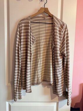 Bordeaux Taupe & White Striped Open-Front Cardigan